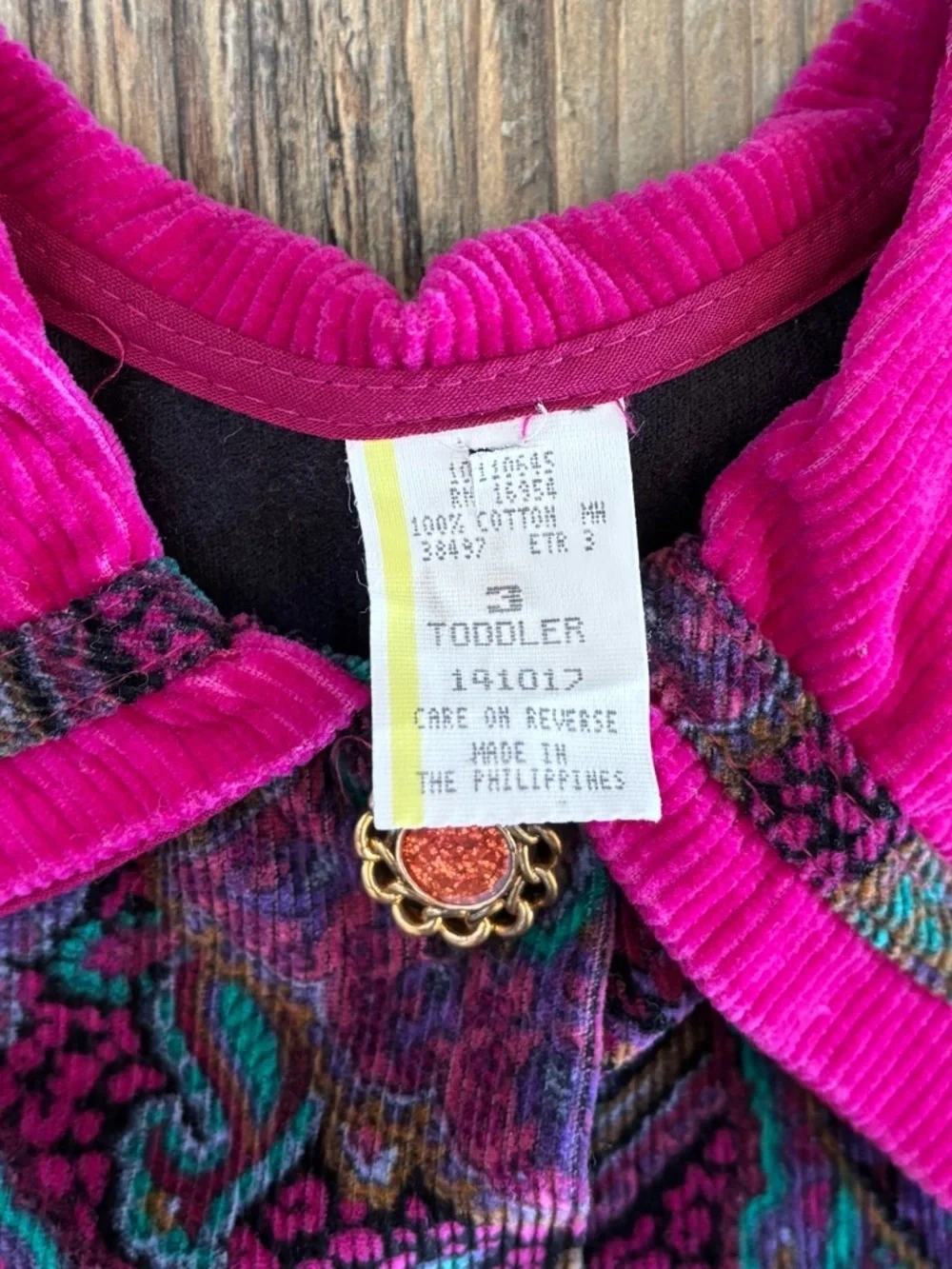 Vtg Kids Corduroy Jumpsuit Jumper Romper Girls 3T Pink Colorful Paisley Cottage